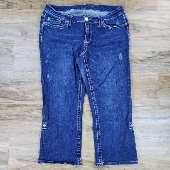 💇‍♀️Seven7 Blue Medium Wash Adjustable Leg Cropped Jeans Size 18 - Picture 4 of 12
